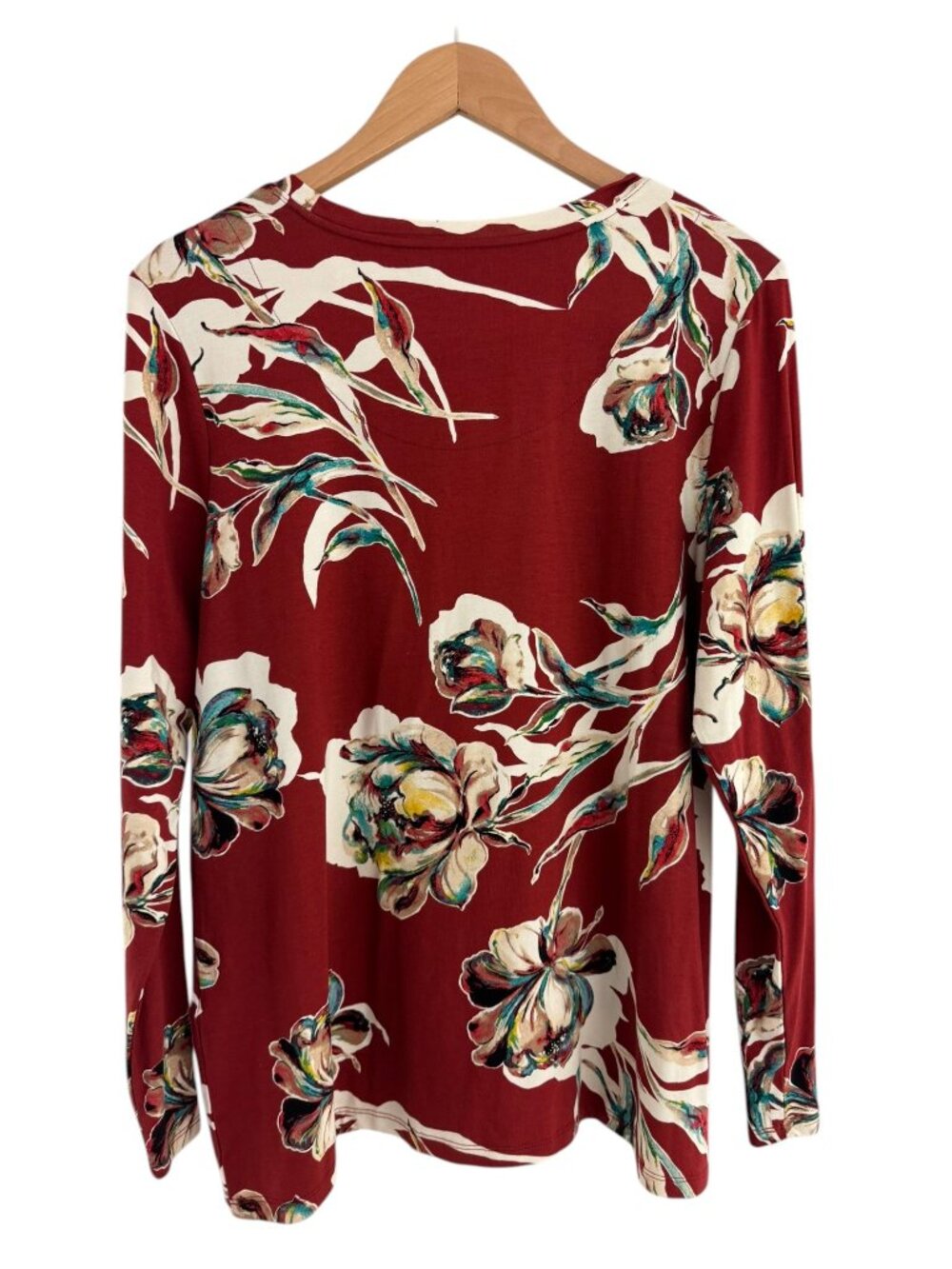 Chico's Size 2 = Large Floral Print Soft Knit Long Sleeve Top Shirt Blouse Fall - Picture 3 of 6